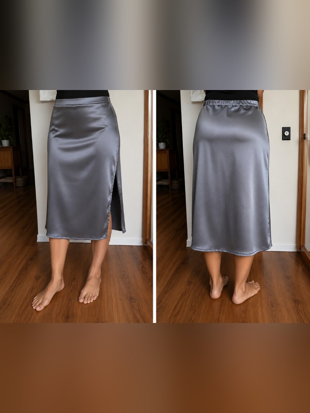 NWT Old NAVY Satin Midi Slip Skirt with Side Slit - Gray.  Light & Cool